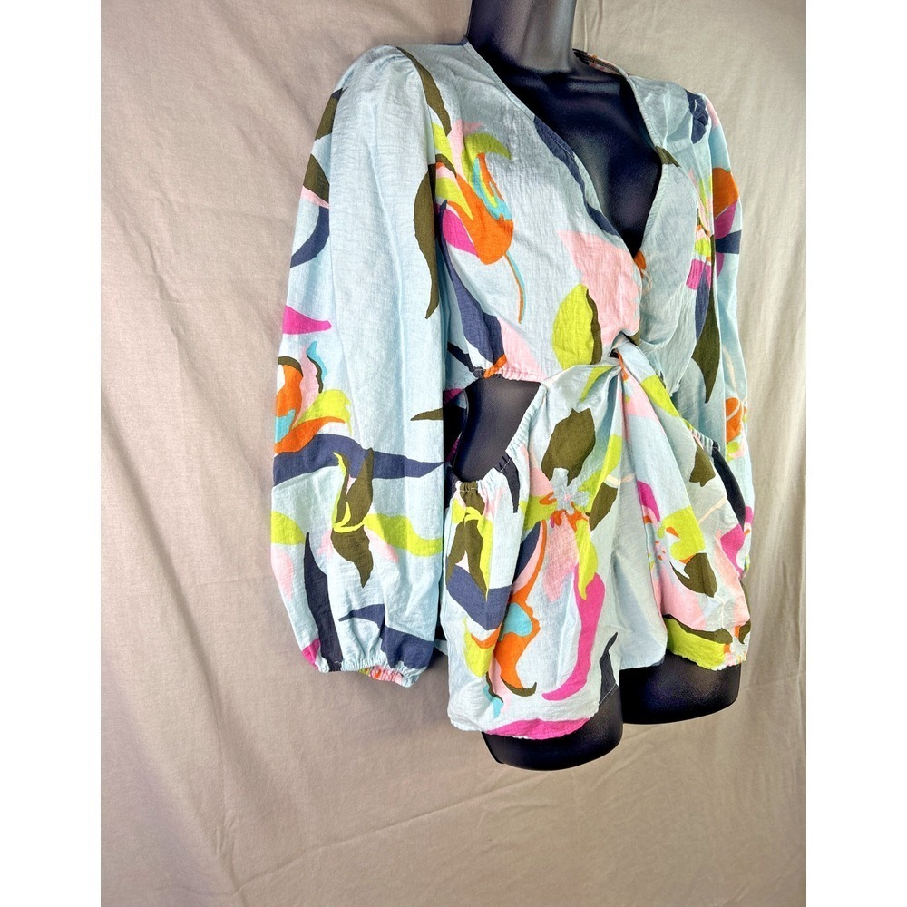 A New Day Top Medium Women's Blouse Multicolor Abstract Floral Long Sleeve Twist - Picture 5 of 16